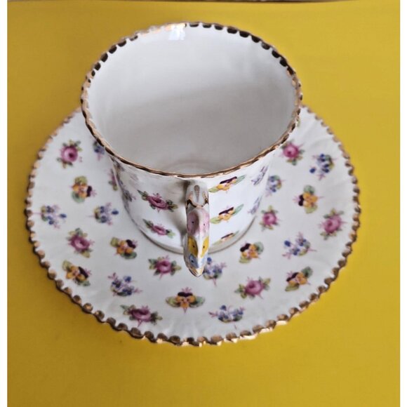 Royal Stafford England Cup & Saucer Set Forget me not pansies decorative handle. - Picture 6 of 11